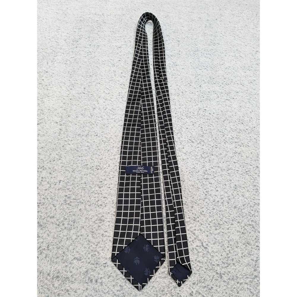 Brooks Brothers 346 Pure Silk Tie Black White Windowpane Check Geometric Grid - Picture 4 of 9
